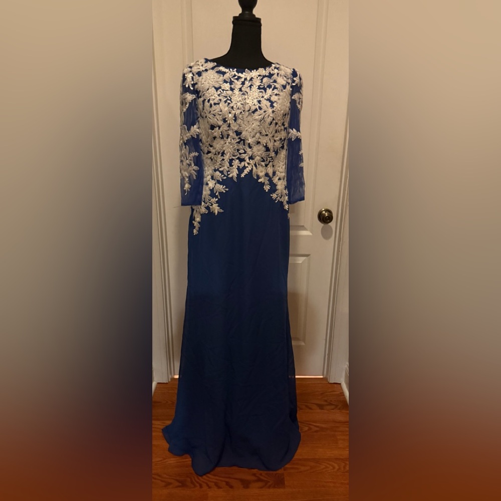 Elegant Blue and White Lace Dress